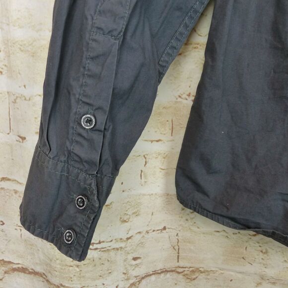 Dissident Shirt Mens L Gray Long Sleeve Button Military Utility Pockets Rock Y2K - Picture 10 of 12